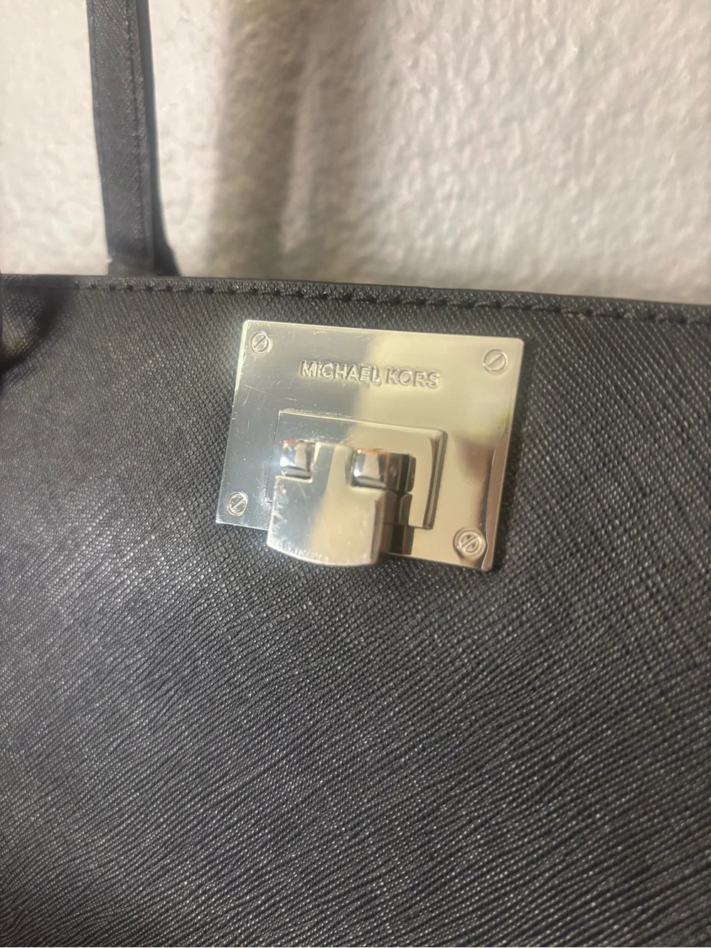 Michael Kors Black Tote with Gold Plate